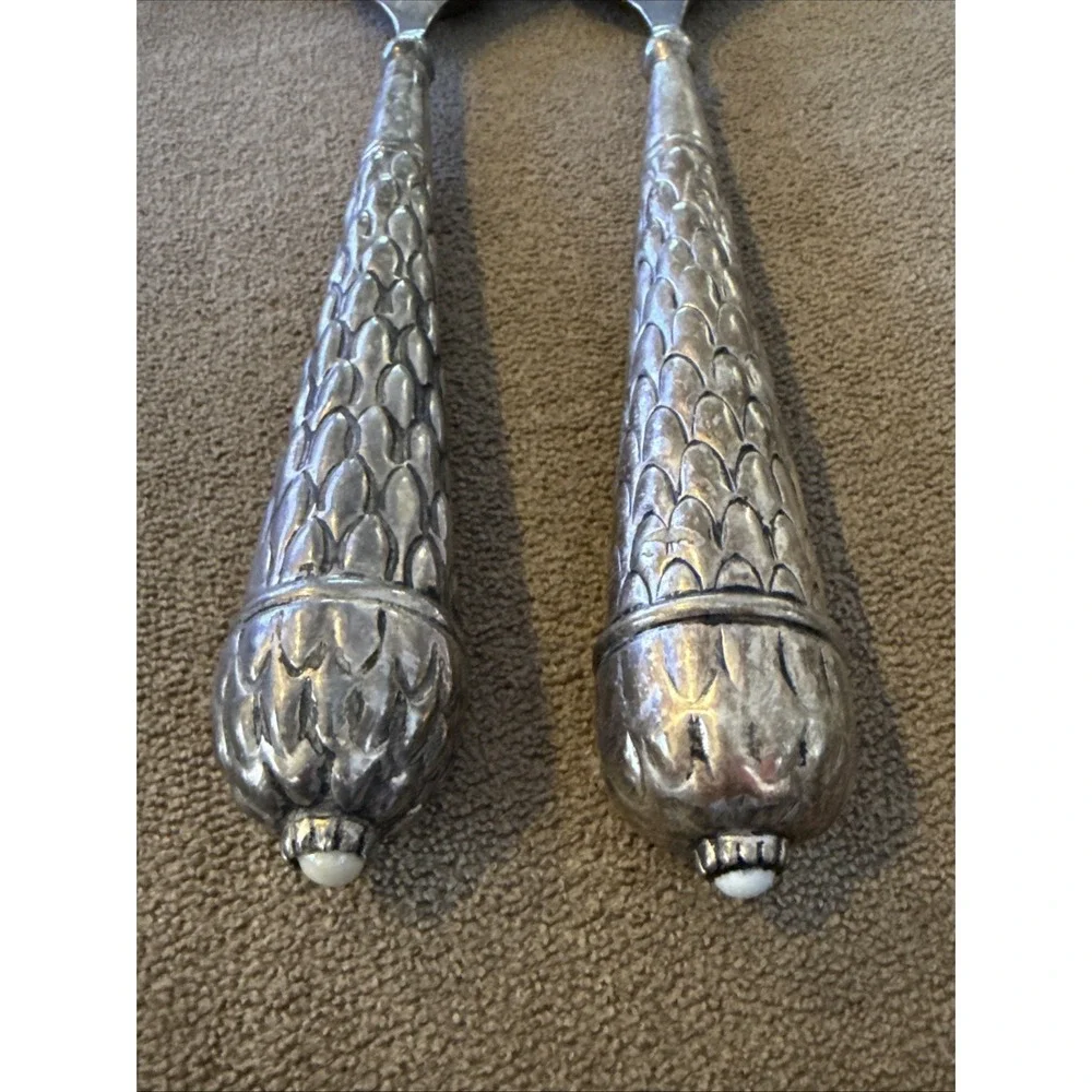 Vintage Silverplate Salad Serving Spoons Entertainment Set Of Two 12